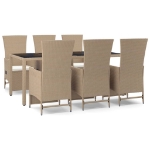 Set da Pranzo da Giardino 7 pz con Cuscini Beige in Polyrattan