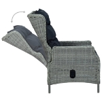 Sedia da Giardino Reclinabile con Pouf Polyrattan Grigio Chiaro