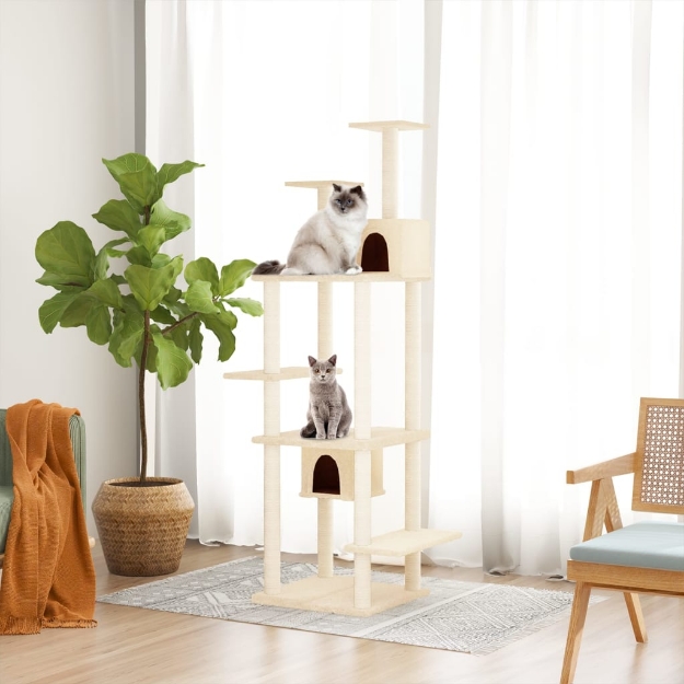 Albero per Gatti con Tiragraffi in Sisal Crema 176 cm