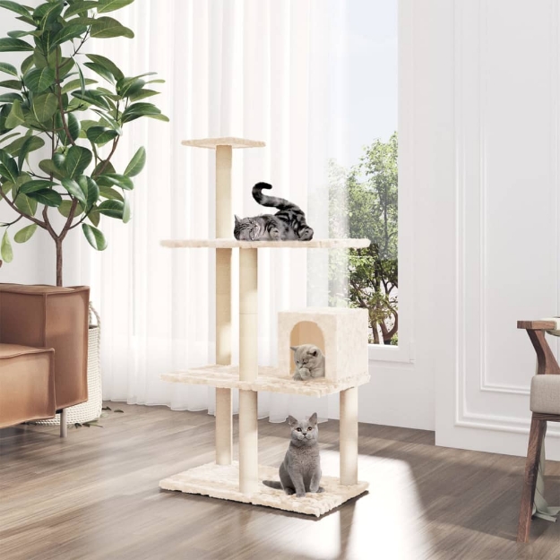 Albero per Gatti con Tiragraffi in Sisal Crema 119 cm