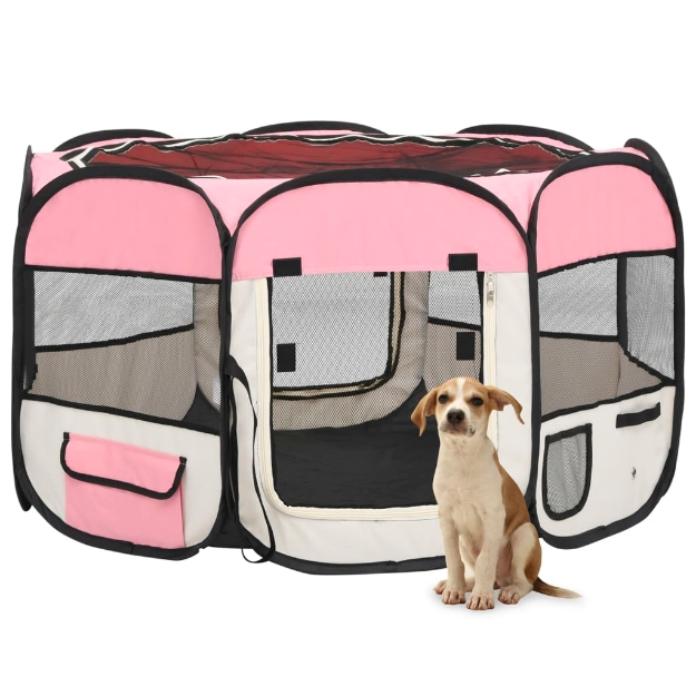 Box per Cani Pieghevole con Borsa Trasporto Rosa 110x110x58 cm