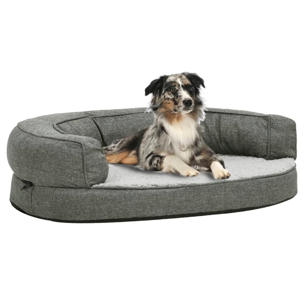 Materasso Ergonomico per Cani 75x53 cm Pile Effetto Lino Grigio