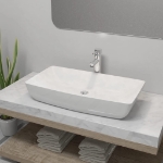 Lavello Bagno con Miscelatore in Ceramica Rettangolare Bianco