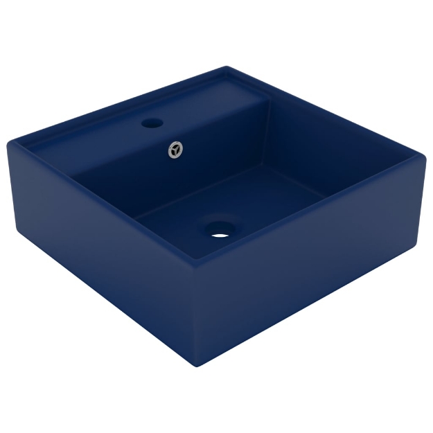 Lavabo Troppopieno Quadrato Blu Scuro Opaco 41x41cm Ceramica