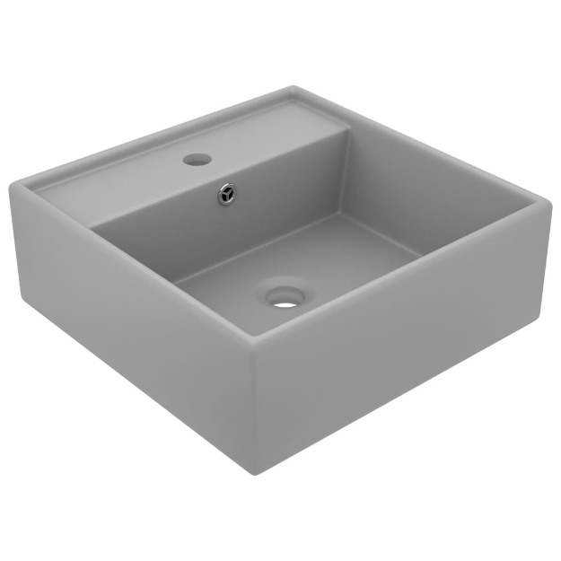 Lavabo Troppopieno Cubico Grigio Chiaro Opaco 41x41cm Ceramica