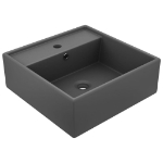 Lavabo Troppopieno Quadrato Grigio Scuro Opaco 41x41cm Ceramica