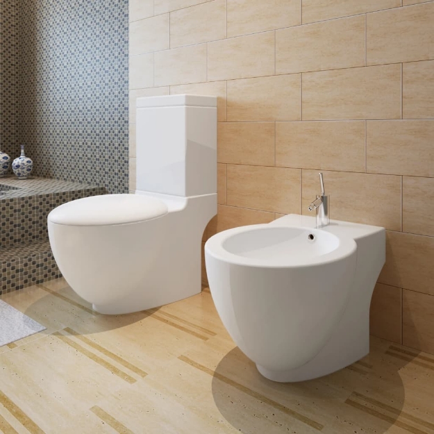 Set WC e Bidet con Piede in Ceramica Bianca