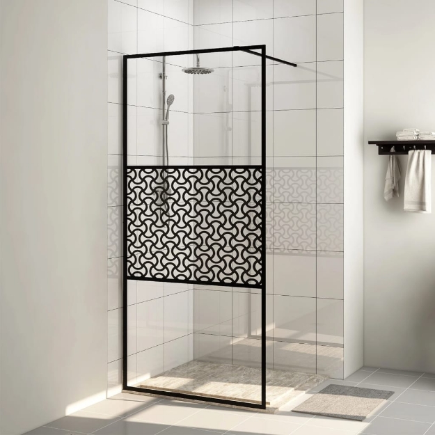 Parete per Doccia Walk-in Vetro Trasparente ESG 80x195 cm Nera