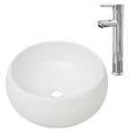 Lavello Bagno con Miscelatore in Ceramica Rotondo Bianco