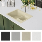 Lavello da Cucina Doppio con Foro Troppopieno Beige in Granito