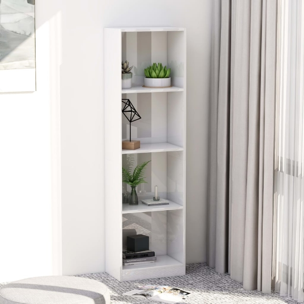 Libreria a 4 Ripiani Bianco Lucido 40x24x142 cm in Truciolato