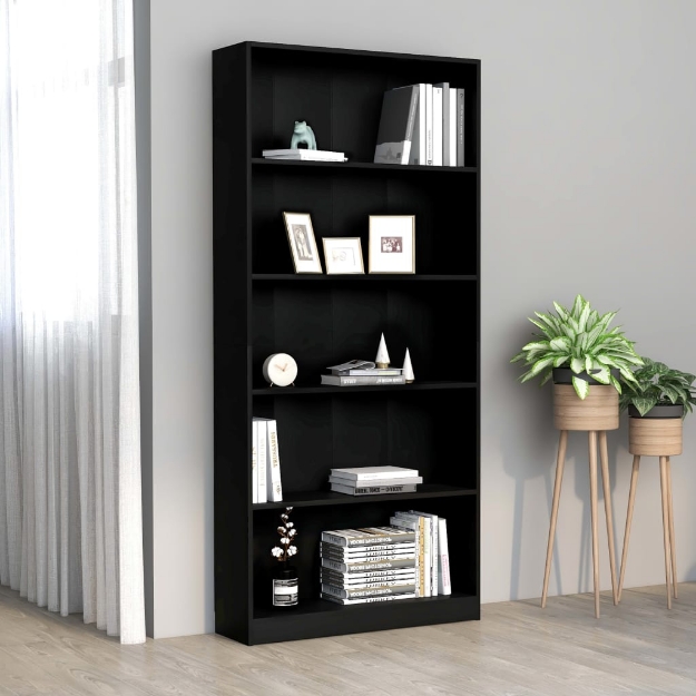 Libreria a 5 Ripiani Nera 80x24x175 cm in Truciolato