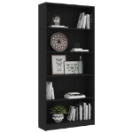 Libreria a 5 Ripiani Nera 80x24x175 cm in Legno Multistrato