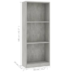 Libreria a 3 Ripiani Grigio Cemento 40x24x108 cm in Truciolato