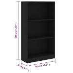 Libreria a 3 Ripiani Nera 60x24x109 cm in Legno Multistrato