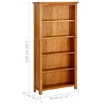 Libreria a 5 Ripiani 70x22x140 cm in Legno Massello di Rovere