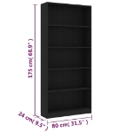 Libreria a 5 Ripiani Nera 80x24x175 cm in Truciolato