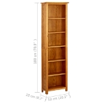 Libreria a 6 Ripiani 52x22x180 cm in Legno Massello di Rovere