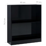 Libreria Nero Lucido 60x24x74,5 cm in Legno Multistrato