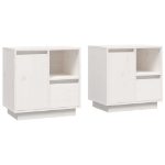 Comodini 2 pz Bianco 50x34x50 cm in Legno Massello di Pino