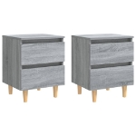 Comodini Gambe in Legno Massello 2 pz Grigio Sonoma 40x30x50 cm