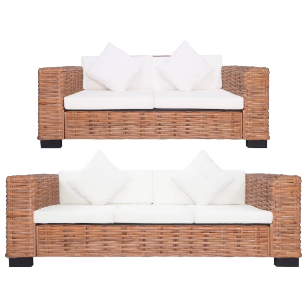 Set di Divani con Cuscini 2 pz in Rattan Naturale