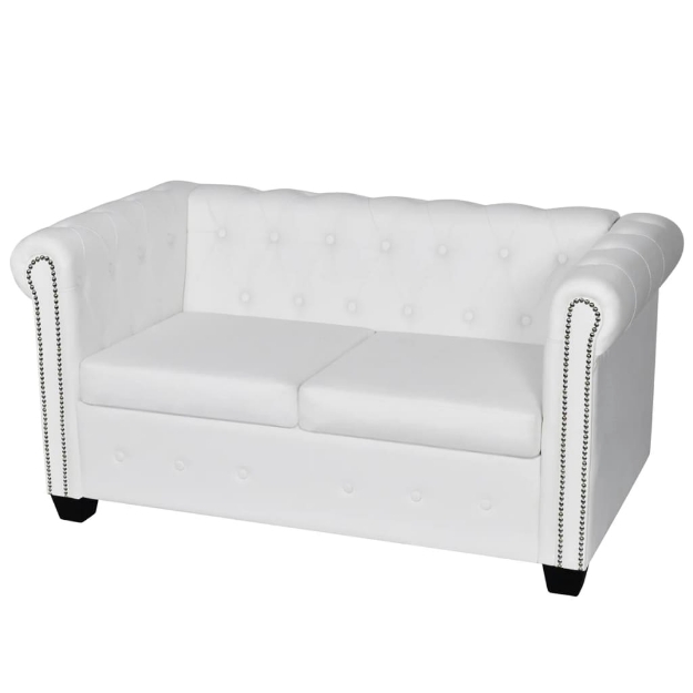 Divano Chesterfield a 2 Posti in Finta Pelle Bianco