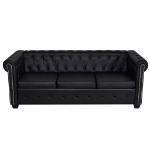 Divano Chesterfield a 3 Posti in Finta Pelle Nero