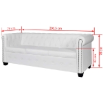 Divano Chesterfield a 3 Posti in Finta Pelle Bianco