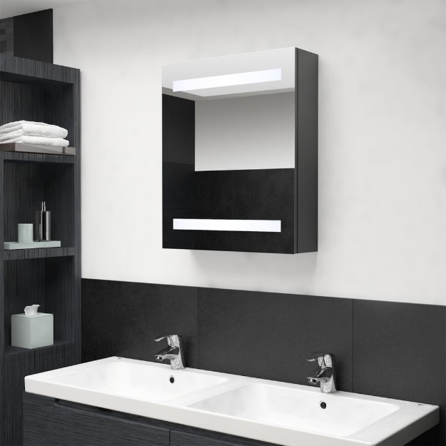 Armadietto Bagno con Specchio e LED Grigio 50x14x60 cm