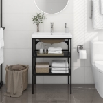 Telaio per Lavabo da Bagno con Lavabo Integrato Nero in Ferro