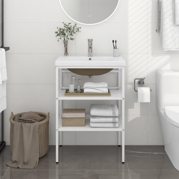 Telaio per Lavabo da Bagno con Lavabo Integrato Bianco in Ferro