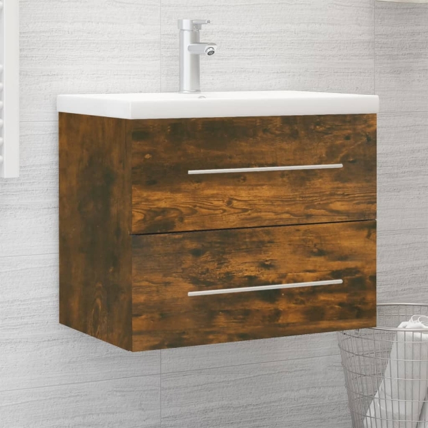 Mobile Bagno con Lavabo Integrato Rovere Fumo Legno Multistrato