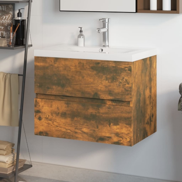 Mobile Bagno con Lavabo Integrato Rovere Fumo Legno Multistrato