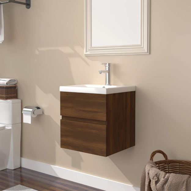 Mobile Bagno Lavabo Integrato Rovere Marrone Legno Multistrato