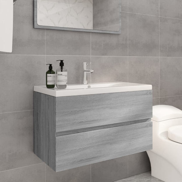 Mobile Bagno e Lavabo Integrato Grigio Sonoma Legno Multistrato