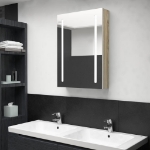 Armadietto Bagno con Specchio e LED Bianco e Rovere 50x13x70 cm