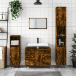 Armadietto Bagno Rovere Fumo 80x33x60 cm in Legno Multistrato