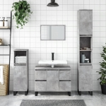 Armadietto da Bagno Grigio Cemento 80x33x60cm Legno Multistrato