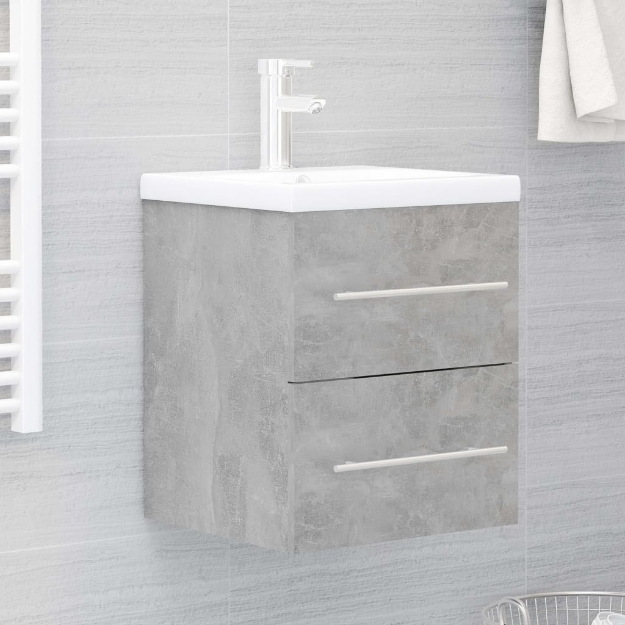 Mobile Bagno con Lavabo Integrato Grigio Cemento in Truciolato