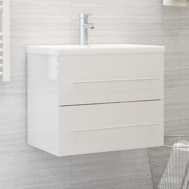 Mobile Bagno con Lavabo Integrato Bianco Lucido in Truciolato