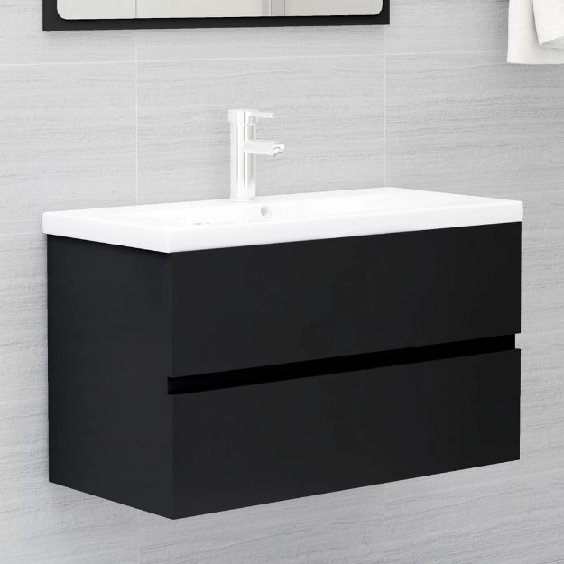 Mobile da Bagno con Lavabo Integrato Nero in Truciolato