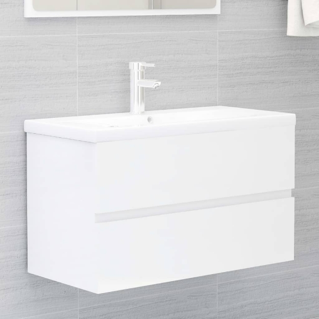 Mobile Bagno con Lavabo Integrato Bianco Lucido in Truciolato