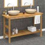 Mobile Vanità Bagno e Lavandini Marmo Crema Legno Massello Teak