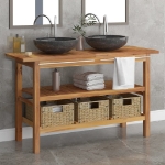 Mobile da Bagno con Lavabi in Marmo Nero Legno Massello Teak