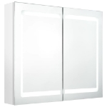 Armadietto Bagno con Specchio e LED Bianco Lucido 80x12x68 cm