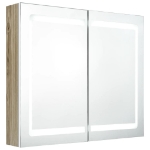 Armadietto Bagno con Specchio e LED Bianco e Rovere 80x12x68 cm