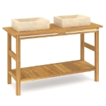 Mobile Vanità Bagno e Lavandini Marmo Crema Legno Massello Teak