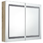 Armadietto Bagno con Specchio e LED Bianco e Rovere 80x12x68 cm