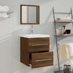 Mobile Bagno Lavabo Integrato Rovere Marrone Legno Multistrato